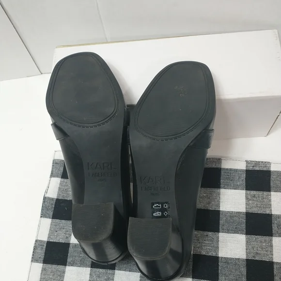 KARL LAGERFELD PARIS BLACK LEATHER KARI LOAFERS  3.5" HEEL size US 8M - Picture 7 of 8